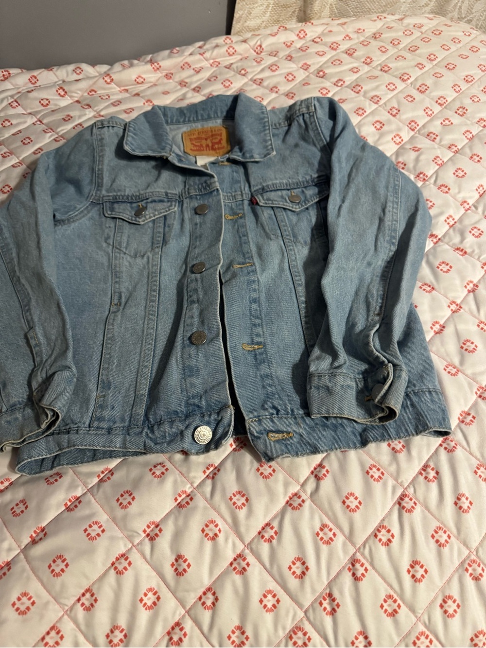 Levi Jean Trucker Jacket Unisex Kids Size 8-10 Small Red Tab Long Sleeves